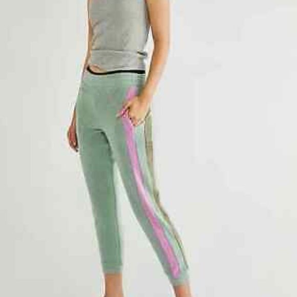 COPY - Free People Women's Blue Monday Fleece Jogger Pants Valley Girl Green Pi… - Picture 2 of 4